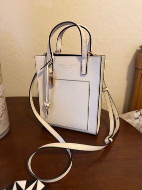 Marc Jacobs Cream Pebbled Leather Mini Crossbody Tote